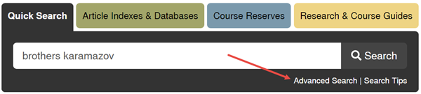 Advanced search is linked on the QuickSearch box