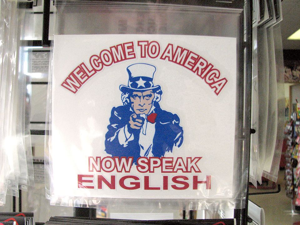 Sticker demanding immigrants speak English