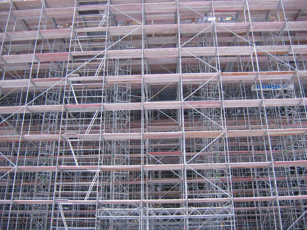 Photo of large wood and metal scaffolding