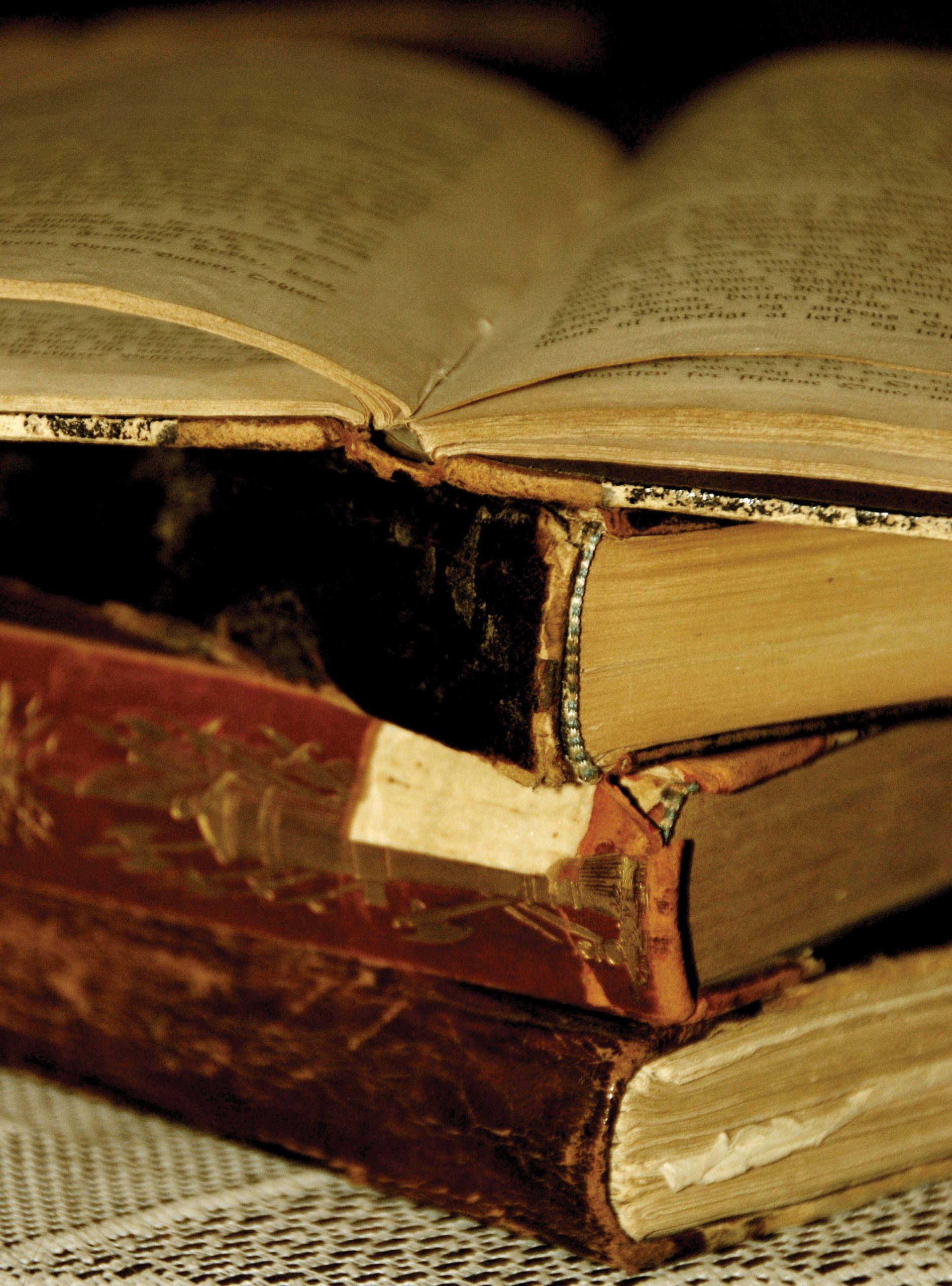 Photo of a stack of leather-bound books