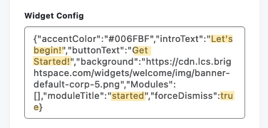 Welcome widget custom config showing changes