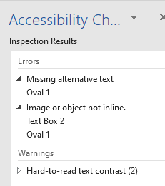 Shows Inspection Results panel after checking accessibility checker.