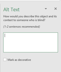 Shows the panel for adding alternative text.