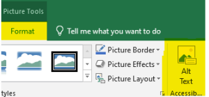 Shows Format menu on the ribbon, then AltText tab for adding alternative text for the images.
