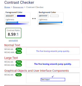 Web AIM color Contrast Checker.