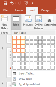 Shows Insert tab on the ribbon with column and row selection!