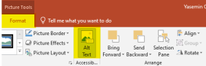 Showing Picture tab on the ribbon and Alttext tab