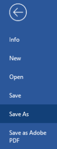 Shows save/save as options on the ribbon.