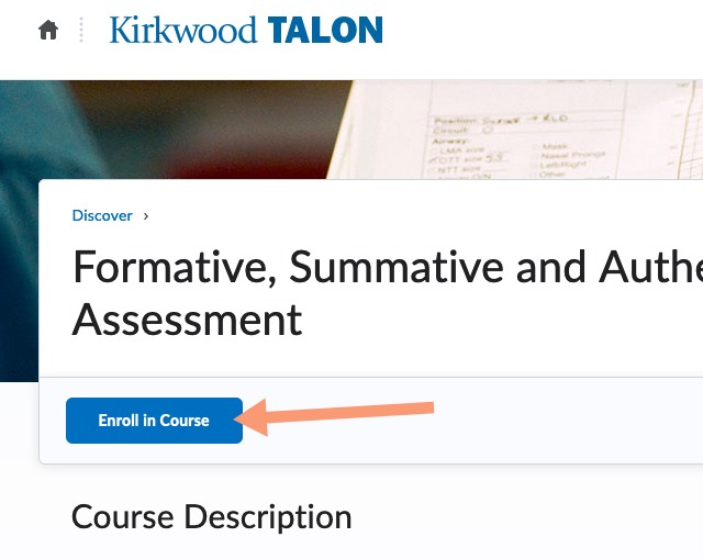 An arrow points to the Enroll in Course button