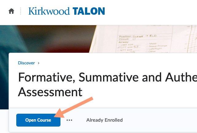 Arrow points to the Open Course button