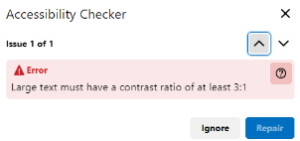 Accessibility Checker results in Talon HTML editor.