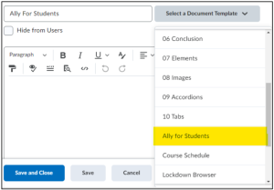 Under select a document template dropdown menu select Ally for students.