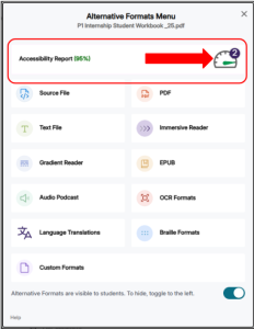 Accessibility Report and list of alternative format available for this specific document.