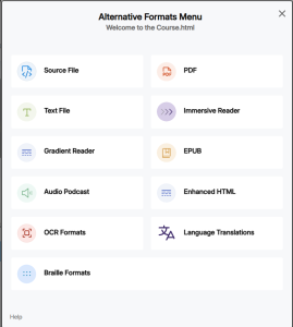 Alternative formats menu