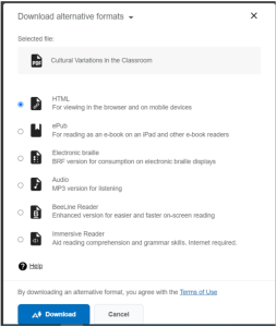 Download Alternative Format panel in Talon using ally.