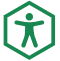 The indicator is shaped like a green hexagon and the global accessibility icon inside the shape.