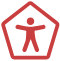 Indicator is shaped like a red octagon and the global accessibility icon inside the shape.