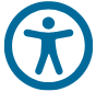 The indicator is shaped like a blue circle and the global accessibility icon inside the shape.