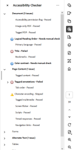 Accessibility Checker Report appears on the right-hand side after running the accessibility checker.