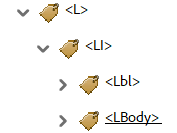 Well-structure List tag with child tags such as List Item, Label, and List body child tag.