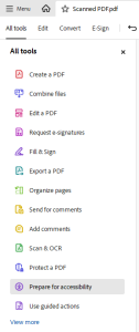 Under all tools shows Prepare for accessibility tool