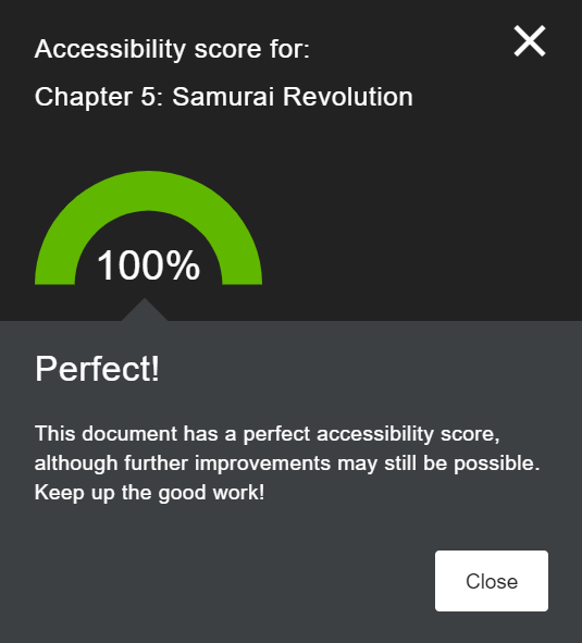 An ALLY accessibility evaluation score.
