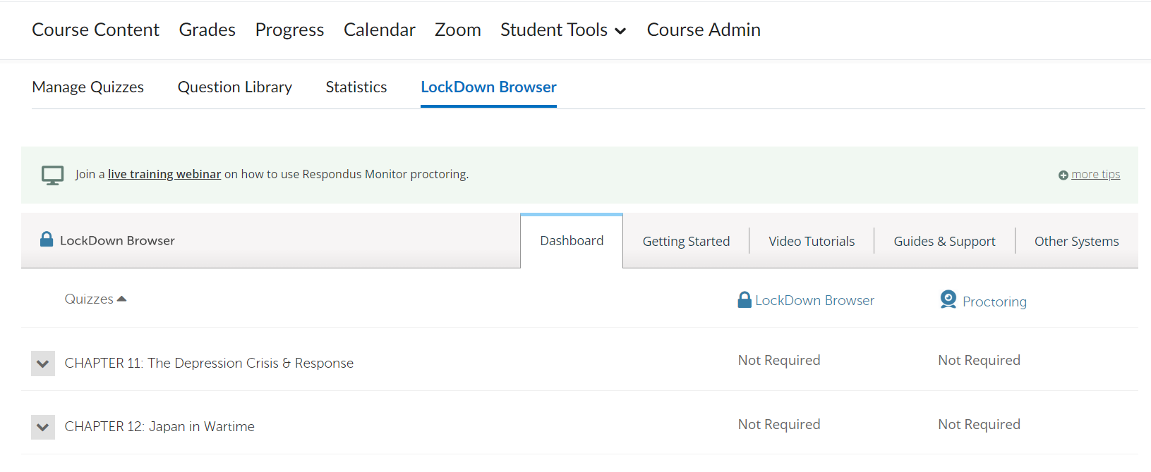 The Lockdown Browser main menu.