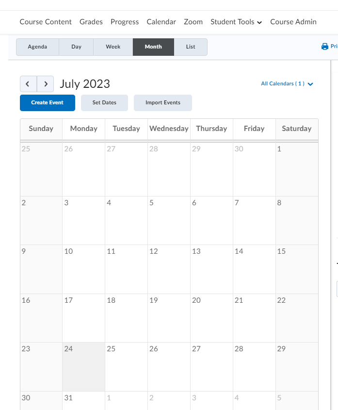 A Talon Calendar tool in month view.
