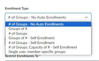 Enrollment Type options in the Groups Tool.
