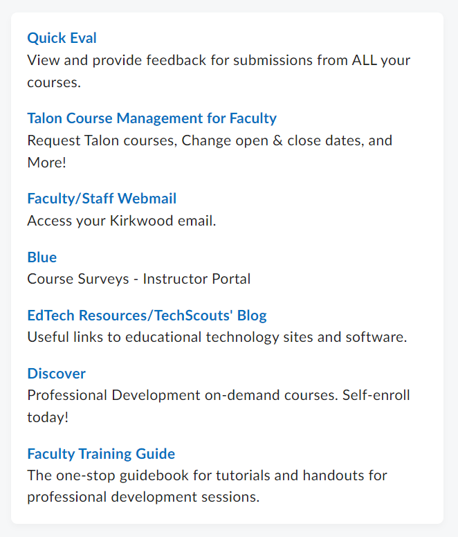 The faculty menu on the My Talon Courses page.