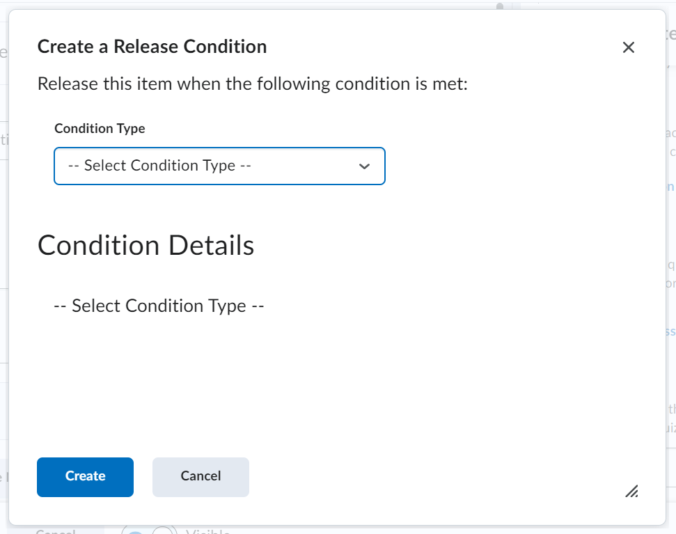 The Release Conditions drop down menu.