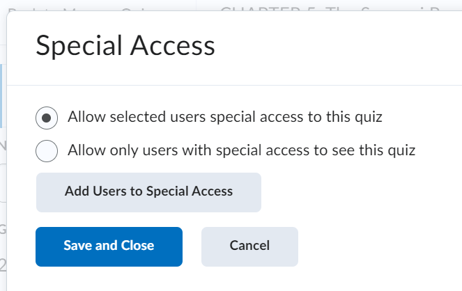 The Special Access menu.