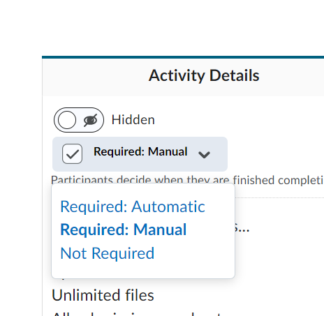Completion tracking settings associated with an assignment.