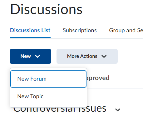 Drop down menu for new forum or new topic.