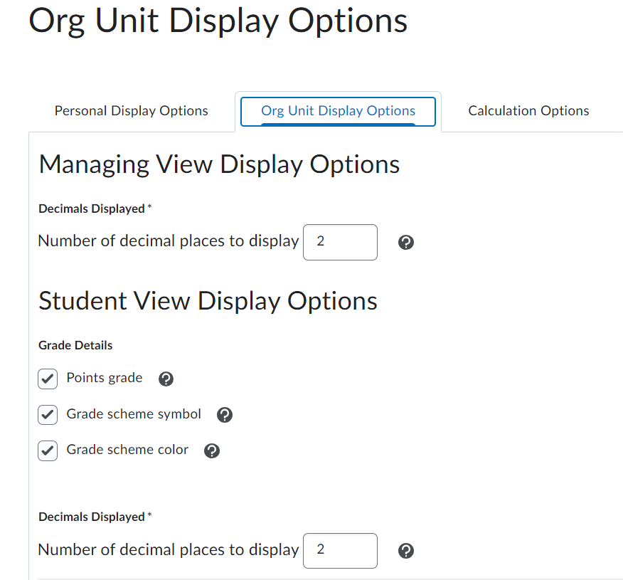 Org Unit settings options.