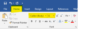 Home tab in ribbon, and highlighted style and font size.