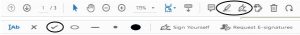 The top portion of the image is where a user would select to either highlight, or click the sign button to generate the checkmark option, using Adobe. The bottom portion of the image is where a user would select to utilize the checkmark in Adobe.