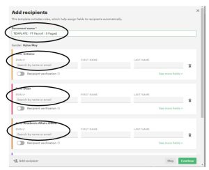 This is the information PandaDoc users need to input. The information includes the Document Name, as well as the recipient contact information.