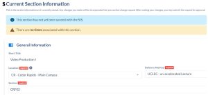 Input the section details into the Section Change Request.