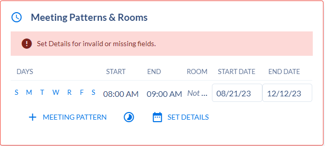 Box shows options for creating a custom meeting pattern.