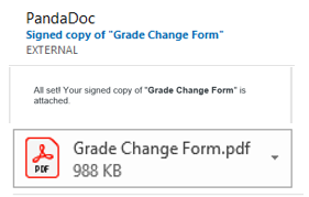 Each recipient on the form will receive the final document via email once the form is completed. The email provides an attachment that all recipients can view, download, and/or save.