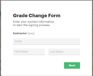 This is where the required contact information will need to be entered to generate the Grade Change form. Click next after information is entered, to generate through all required fields.