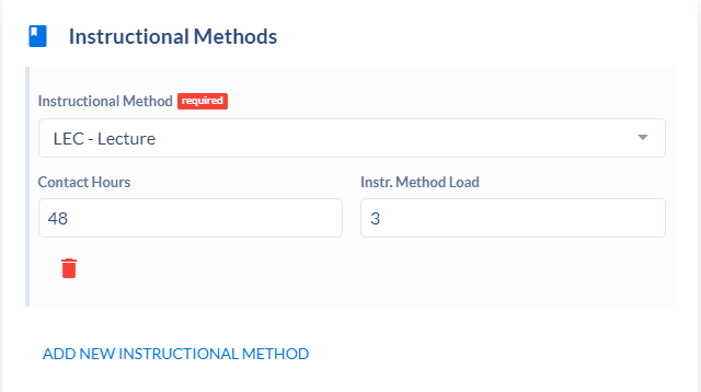 Instructional Methods area on the Section Template.