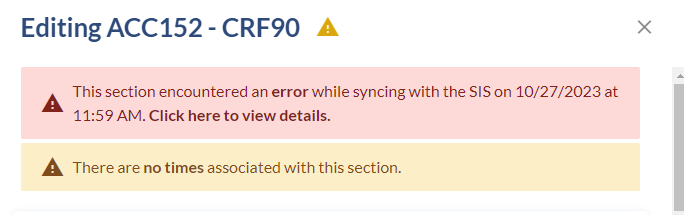 Section Sync Error.