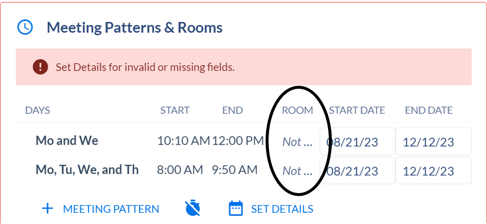 Adding a Room to the Meeting Patterns and Room area