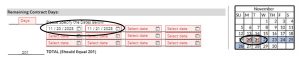 Input the remaining contract days to fulfill your required Workday Agreement. Checkmark the dates in the calendar view that are indicated on Page 1.