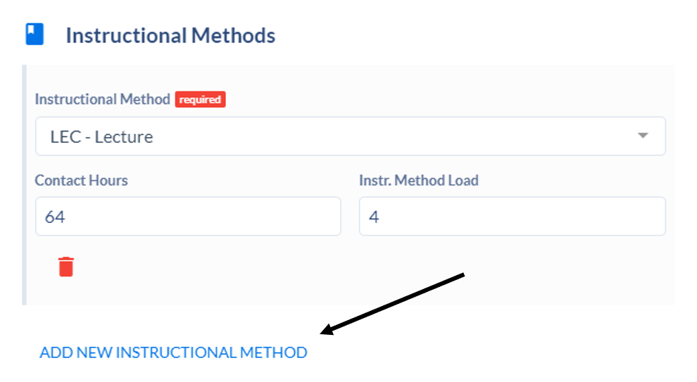 Instructional Methods section of the Section Template.