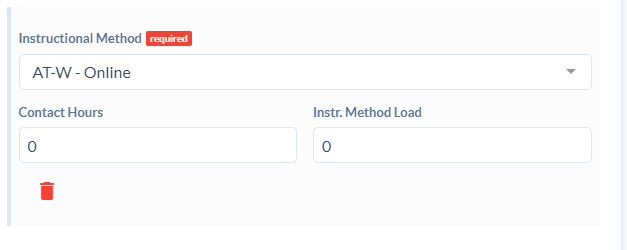 Instructional Methods section of the Section Template. Adding an Instructional Method.