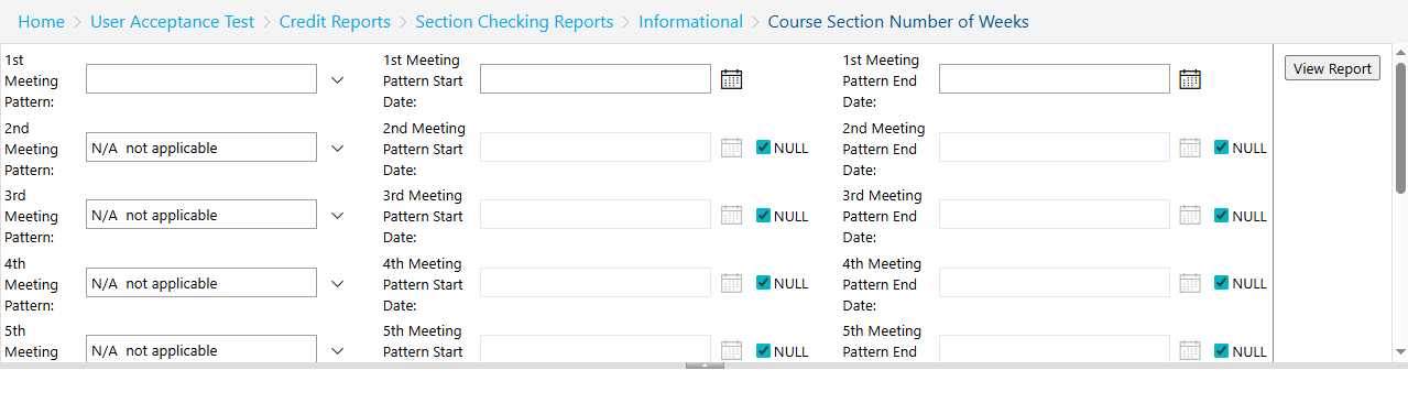 Course Section Number of Weeks report parameters.