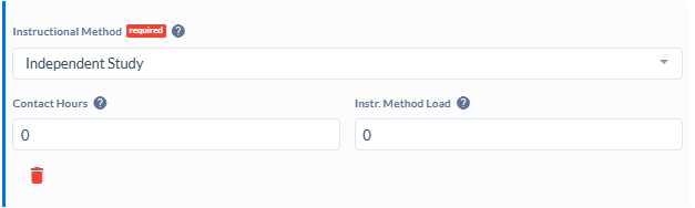 Instructional Methods section of the Section Template. Adding an Instructional Method.